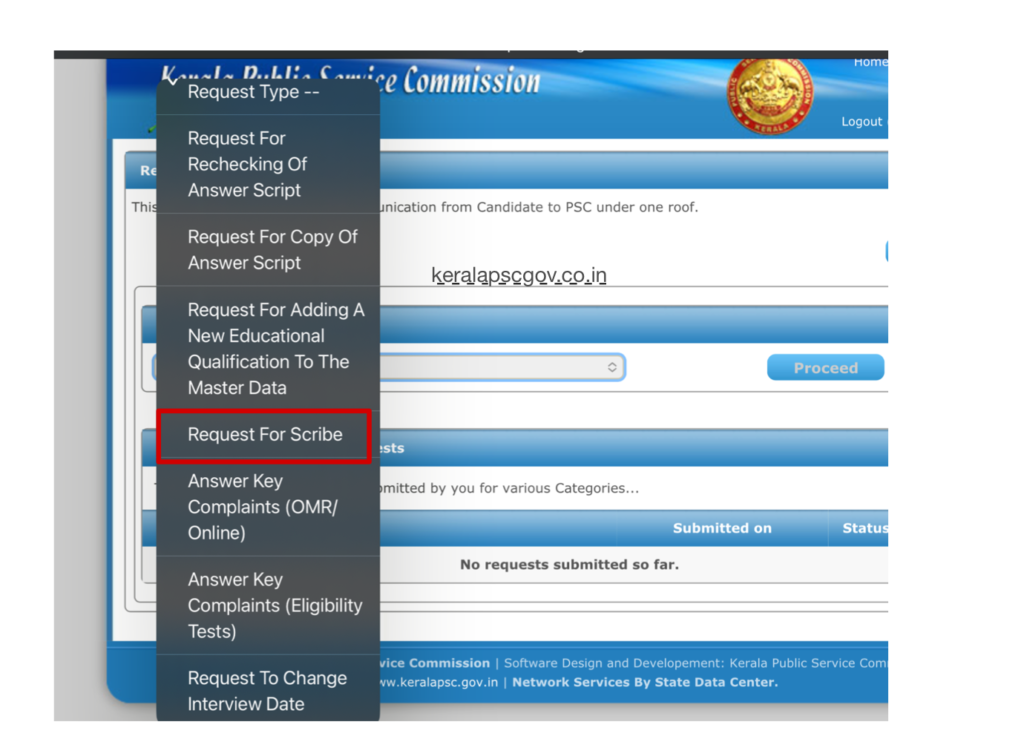 kerala psc request for scribe request online steps