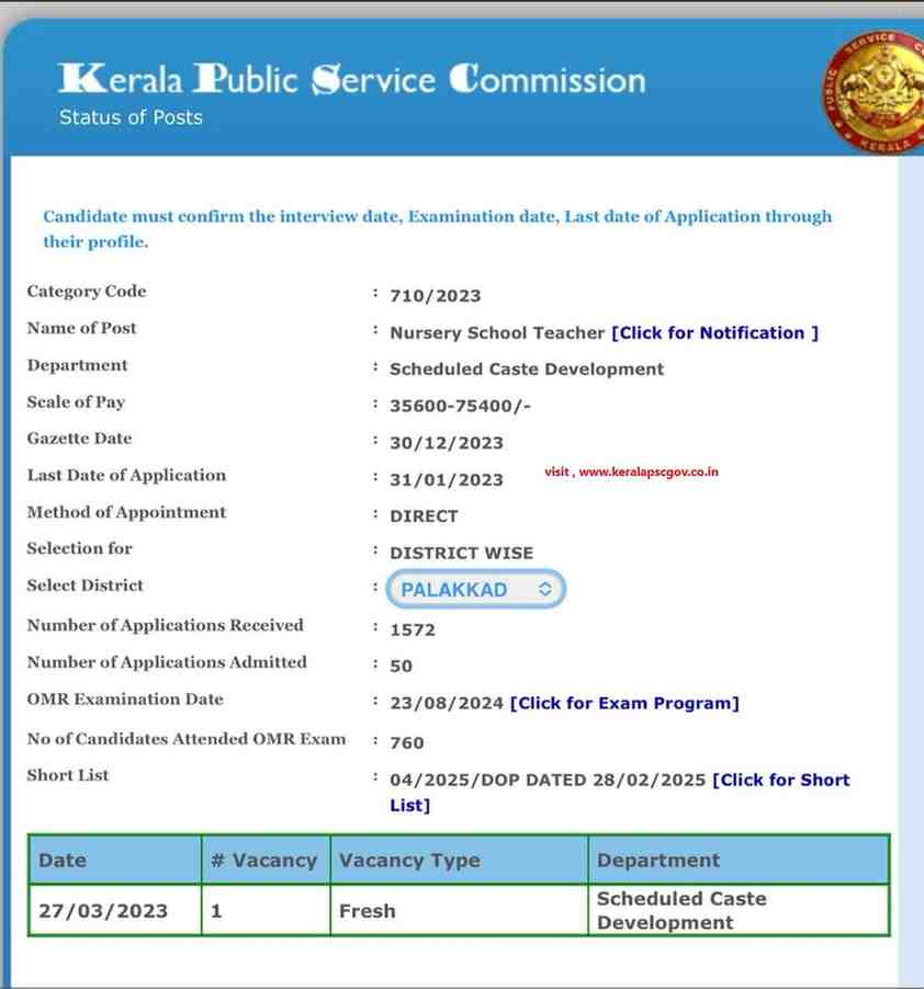 pre primary-nursery-school-teacher-exam-kerala-psc-710-2023-updates-shortlist-palakkad